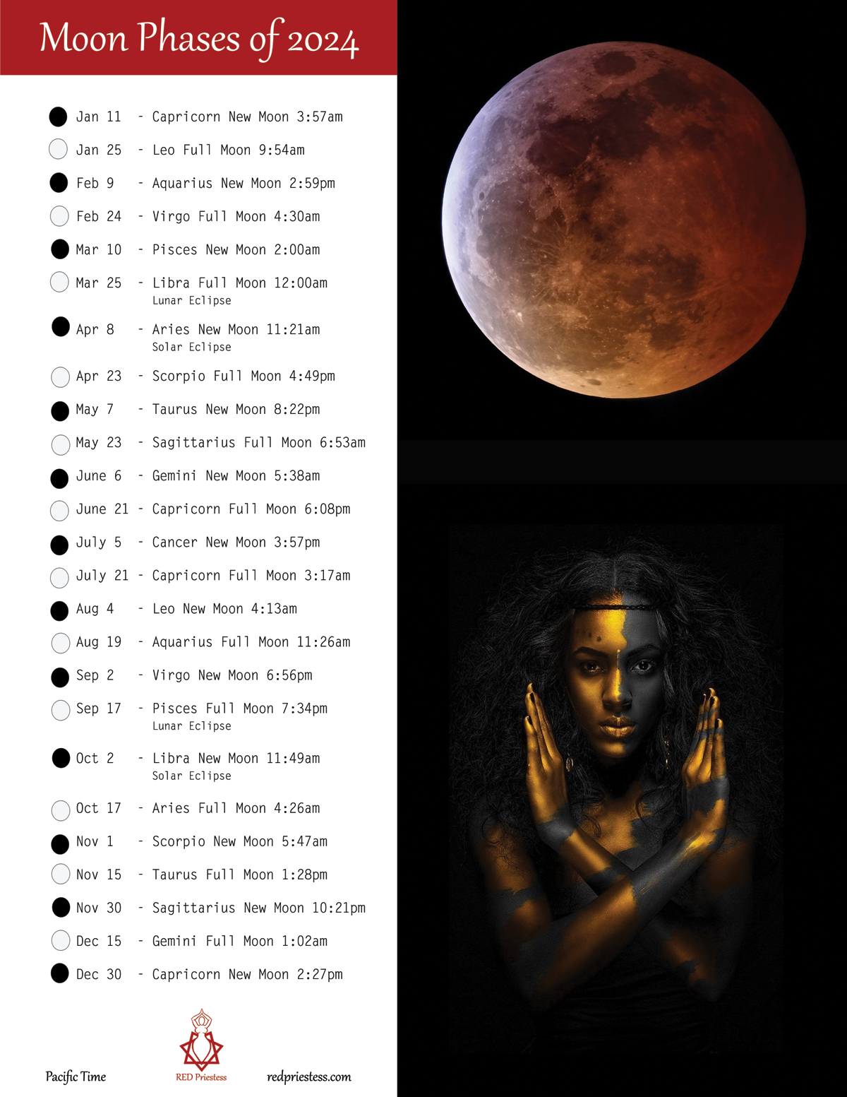 Moon Phases Calendar 2024 - FREE DOWNLOAD – RED Priestess